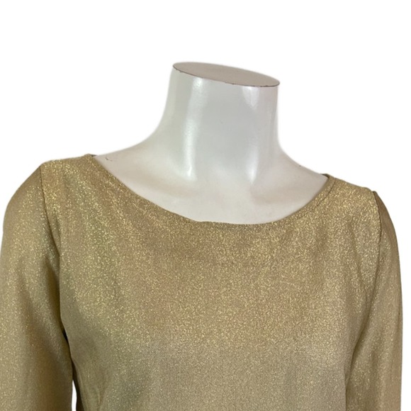 1970s Disco Gold Metallic Lamé Semi Sheer Top Scoop Neck / Women’s Small * - Picture 2 of 4